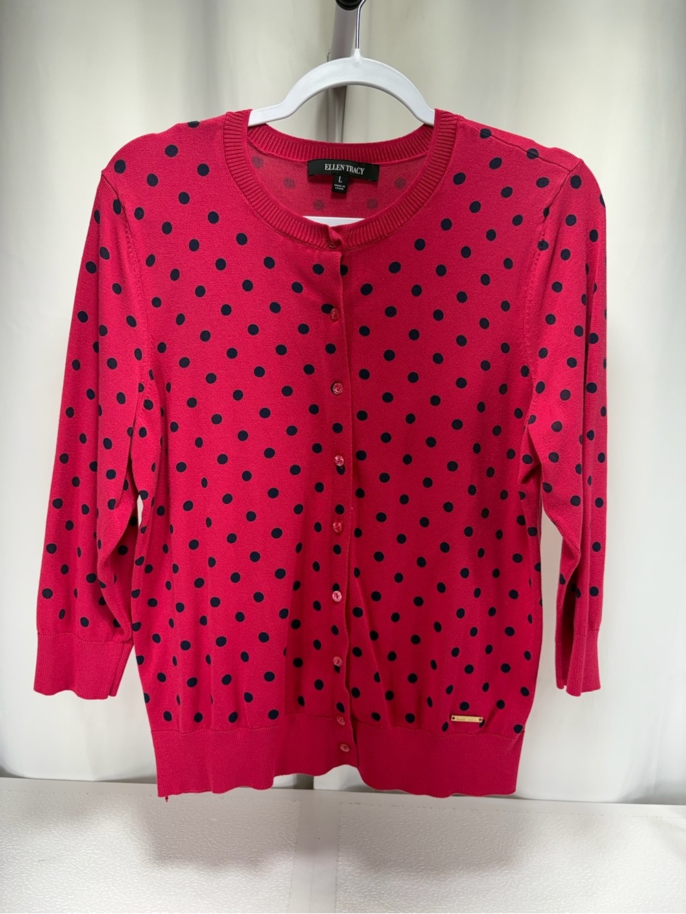 Ellen Tracy Hot Pink Polka Dot Button-Front Cardigan 4590